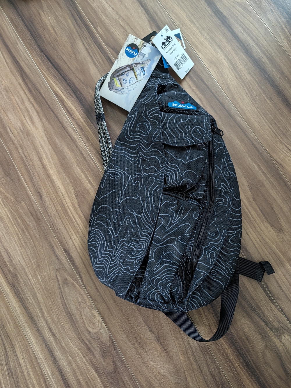 Kavu Black Topographic Print Sling Bag